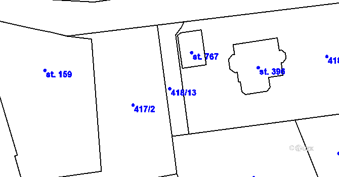 Parcela st. 418/13 v KÚ Sulice, Katastrální mapa