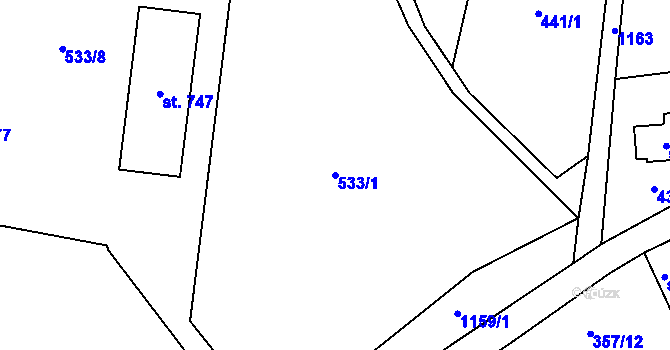 Parcela st. 533/1 v KÚ Sulice, Katastrální mapa