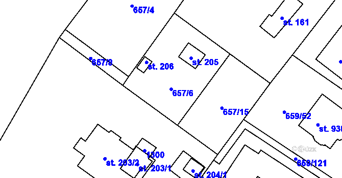 Parcela st. 657/6 v KÚ Sulice, Katastrální mapa
