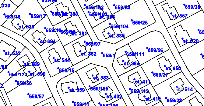 Parcela st. 659/1 v KÚ Sulice, Katastrální mapa