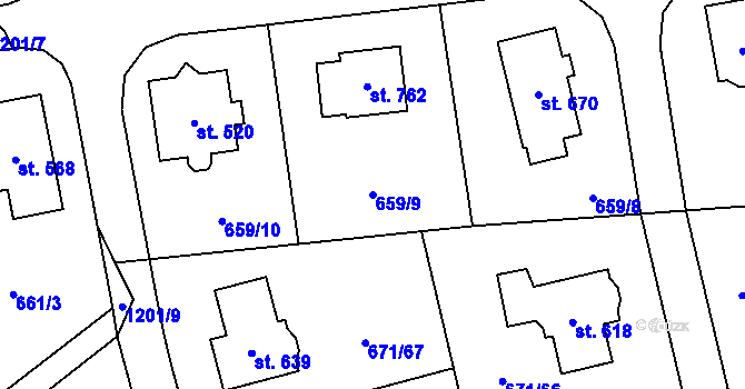Parcela st. 659/9 v KÚ Sulice, Katastrální mapa