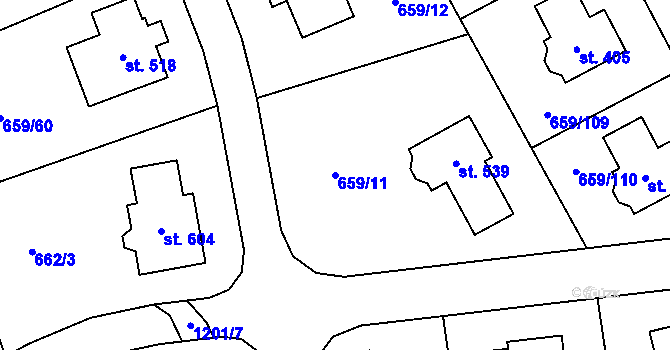 Parcela st. 659/11 v KÚ Sulice, Katastrální mapa