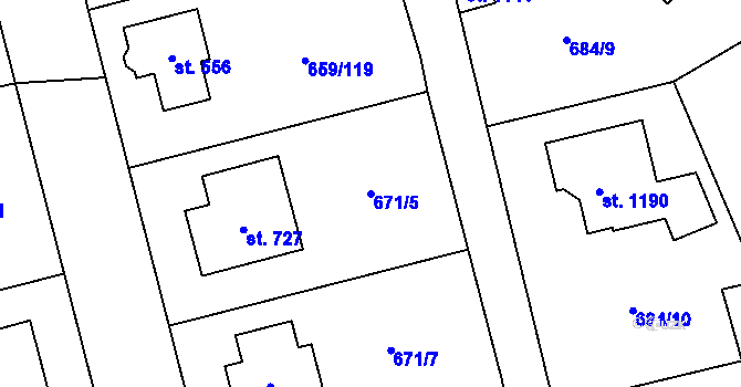 Parcela st. 671/5 v KÚ Sulice, Katastrální mapa