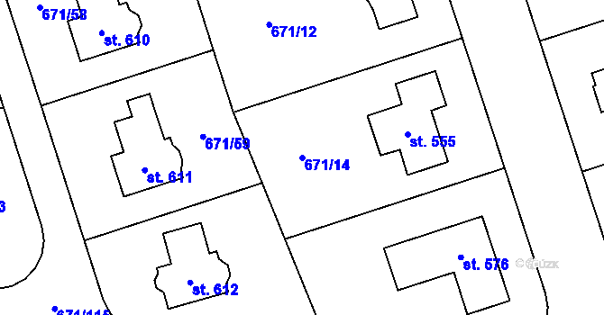 Parcela st. 671/14 v KÚ Sulice, Katastrální mapa
