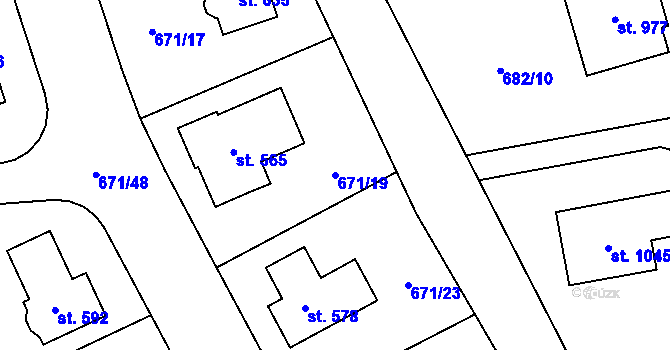 Parcela st. 671/19 v KÚ Sulice, Katastrální mapa