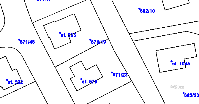 Parcela st. 671/21 v KÚ Sulice, Katastrální mapa