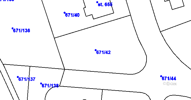 Parcela st. 671/42 v KÚ Sulice, Katastrální mapa