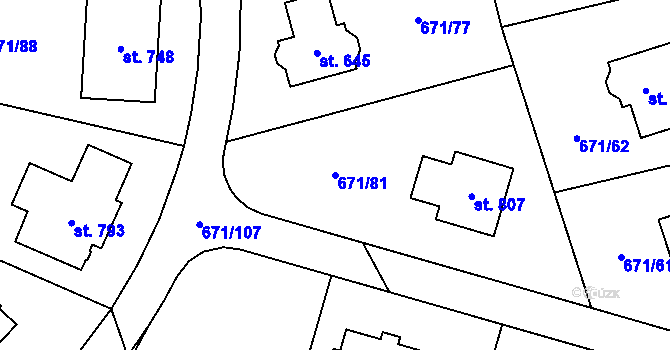 Parcela st. 671/81 v KÚ Sulice, Katastrální mapa