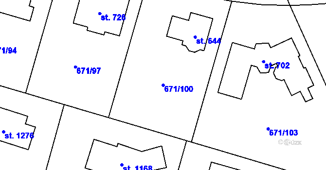 Parcela st. 671/100 v KÚ Sulice, Katastrální mapa
