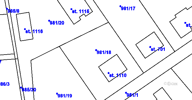 Parcela st. 981/18 v KÚ Sulice, Katastrální mapa