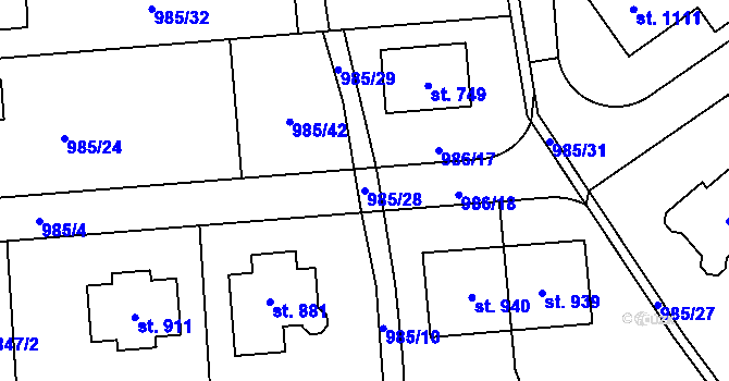 Parcela st. 985/28 v KÚ Sulice, Katastrální mapa