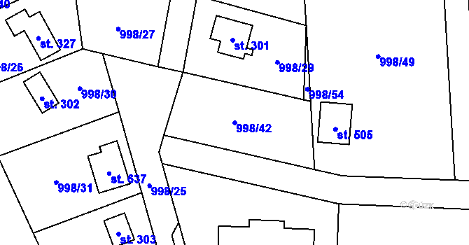 Parcela st. 998/42 v KÚ Sulice, Katastrální mapa