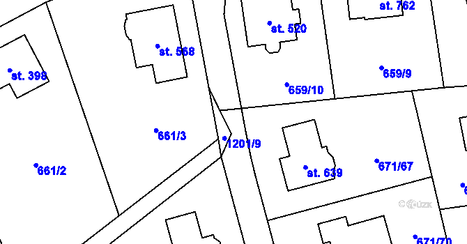 Parcela st. 1199/8 v KÚ Sulice, Katastrální mapa