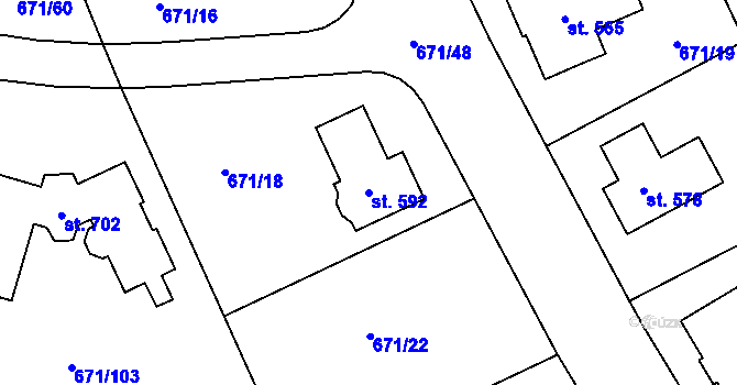 Parcela st. 592 v KÚ Sulice, Katastrální mapa