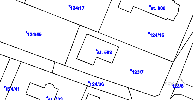 Parcela st. 598 v KÚ Sulice, Katastrální mapa