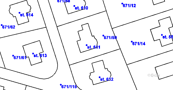 Parcela st. 611 v KÚ Sulice, Katastrální mapa