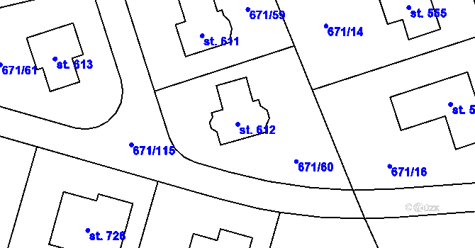 Parcela st. 612 v KÚ Sulice, Katastrální mapa