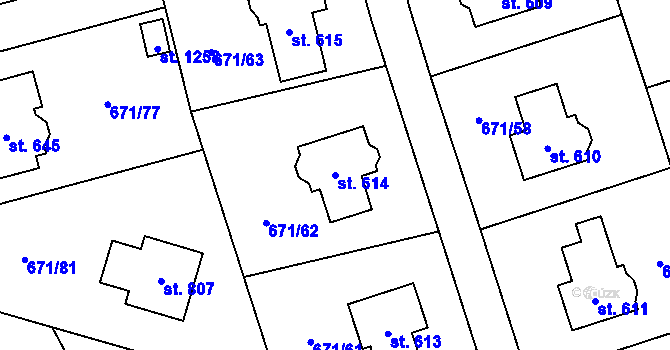 Parcela st. 614 v KÚ Sulice, Katastrální mapa