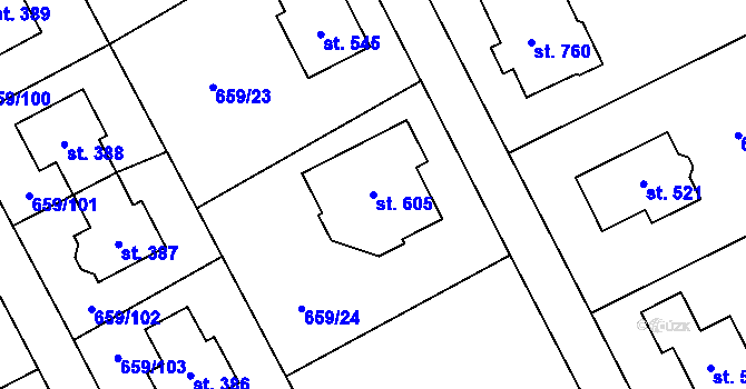 Parcela st. 605 v KÚ Sulice, Katastrální mapa
