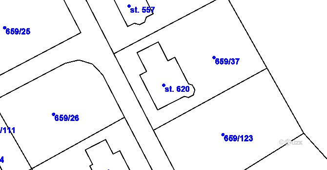 Parcela st. 620 v KÚ Sulice, Katastrální mapa