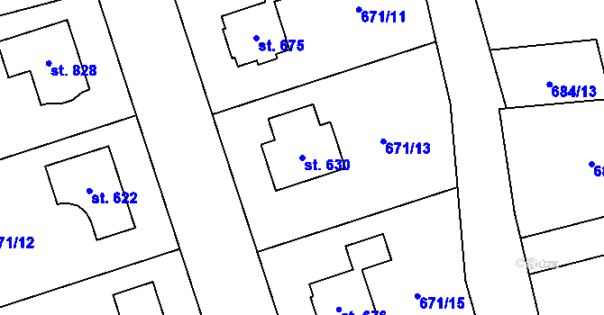 Parcela st. 630 v KÚ Sulice, Katastrální mapa