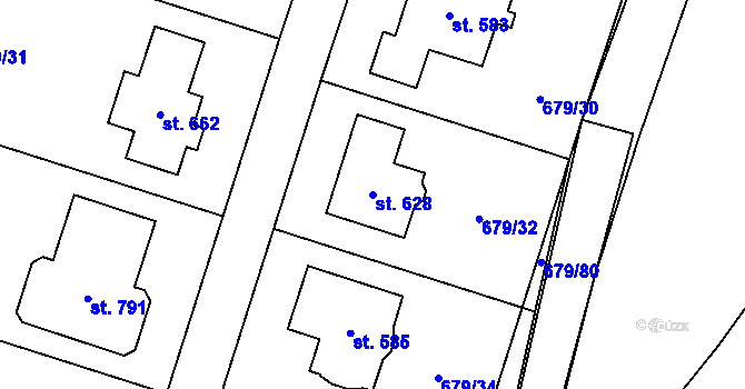 Parcela st. 628 v KÚ Sulice, Katastrální mapa