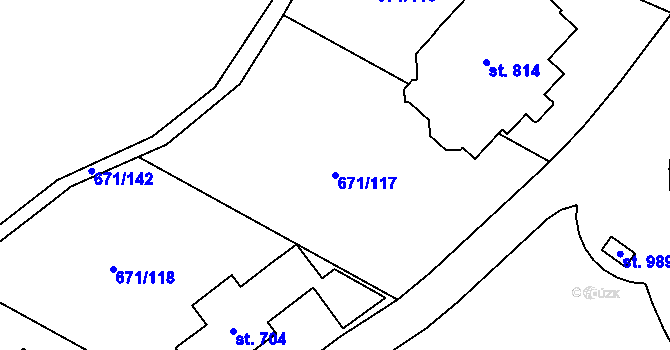 Parcela st. 671/117 v KÚ Sulice, Katastrální mapa