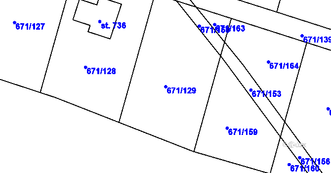 Parcela st. 671/129 v KÚ Sulice, Katastrální mapa