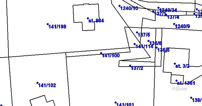 Parcela st. 141/100 v KÚ Sulice, Katastrální mapa