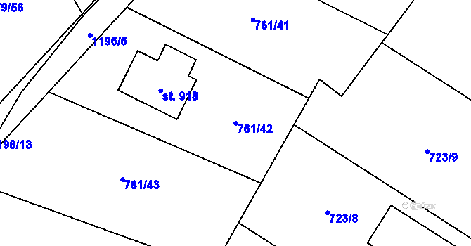Parcela st. 761/42 v KÚ Sulice, Katastrální mapa