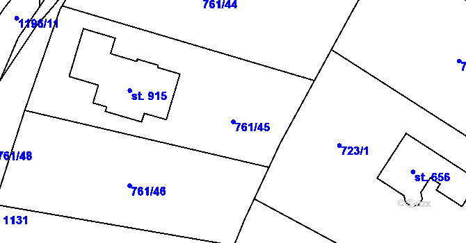 Parcela st. 761/45 v KÚ Sulice, Katastrální mapa