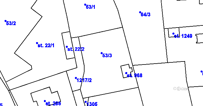 Parcela st. 53/3 v KÚ Sulice, Katastrální mapa