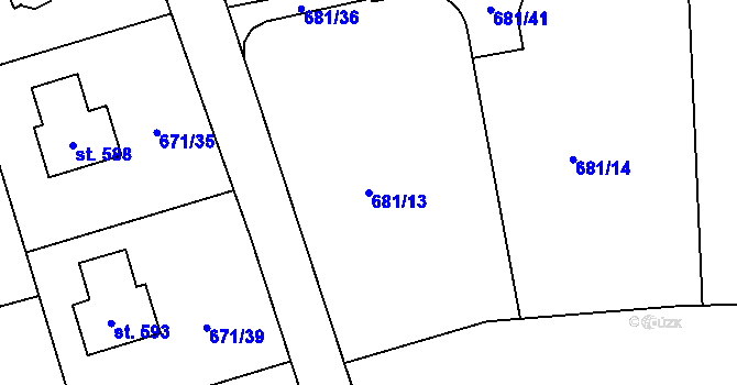 Parcela st. 681/13 v KÚ Sulice, Katastrální mapa