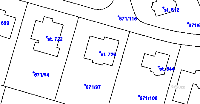Parcela st. 726 v KÚ Sulice, Katastrální mapa