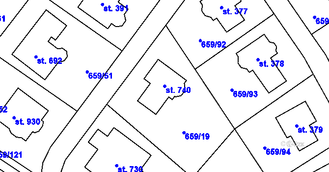 Parcela st. 740 v KÚ Sulice, Katastrální mapa