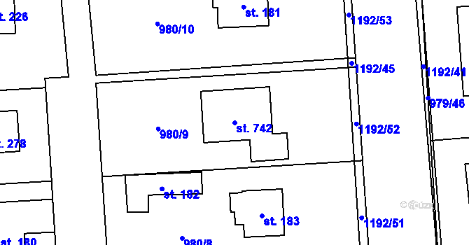 Parcela st. 742 v KÚ Sulice, Katastrální mapa