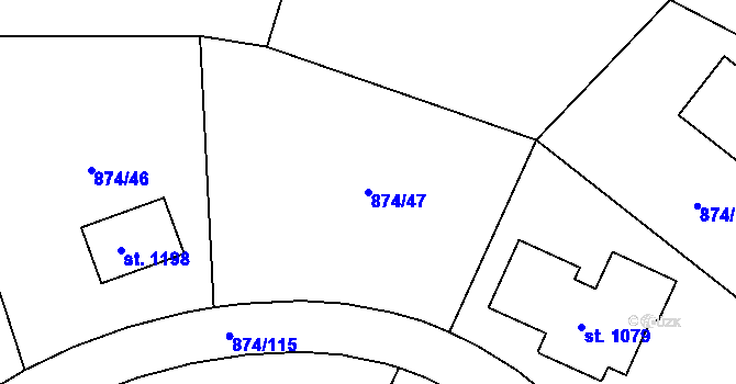 Parcela st. 874/47 v KÚ Sulice, Katastrální mapa