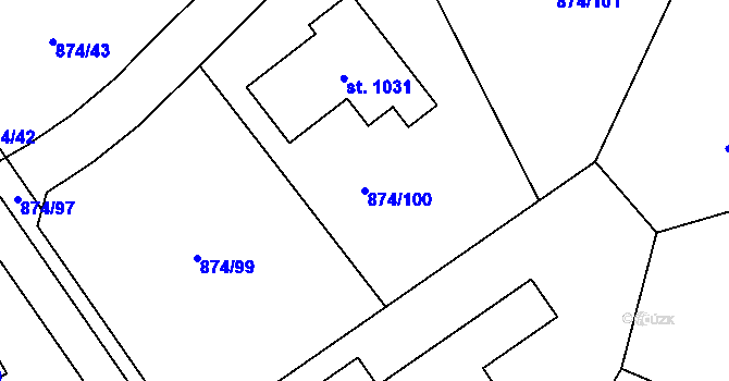 Parcela st. 874/100 v KÚ Sulice, Katastrální mapa