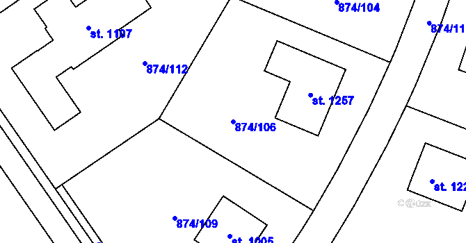 Parcela st. 874/106 v KÚ Sulice, Katastrální mapa