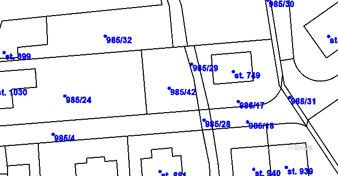 Parcela st. 985/42 v KÚ Sulice, Katastrální mapa