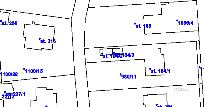 Parcela st. 184/2 v KÚ Sulice, Katastrální mapa