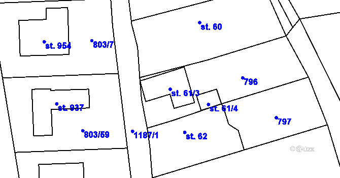 Parcela st. 61/3 v KÚ Sulice, Katastrální mapa