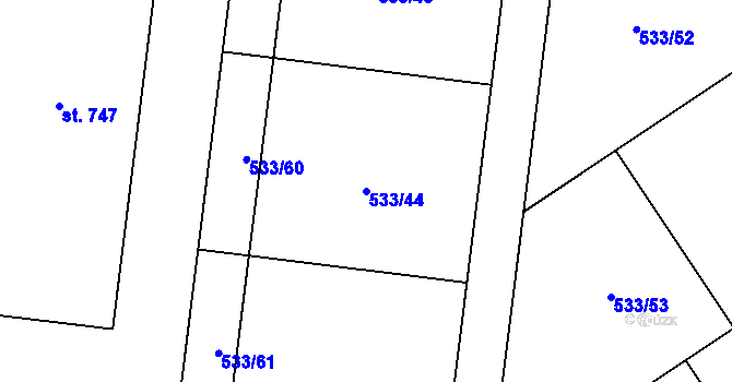 Parcela st. 533/44 v KÚ Sulice, Katastrální mapa