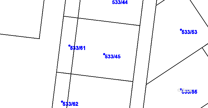 Parcela st. 533/45 v KÚ Sulice, Katastrální mapa