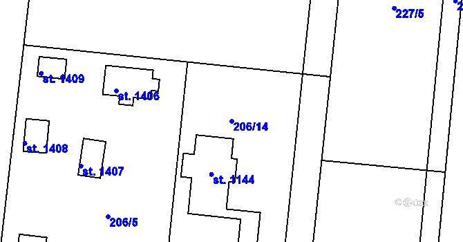 Parcela st. 206/14 v KÚ Sulice, Katastrální mapa