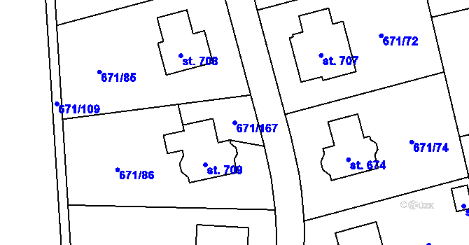 Parcela st. 671/167 v KÚ Sulice, Katastrální mapa