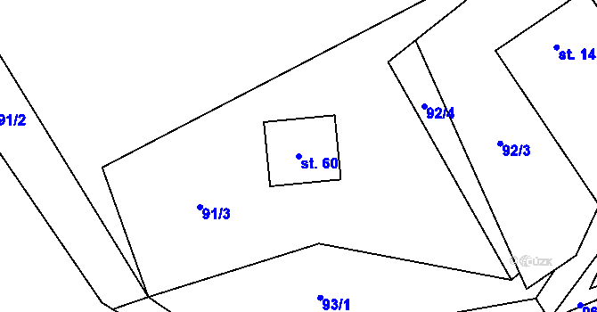 Parcela st. 60 v KÚ Vřesice, Katastrální mapa