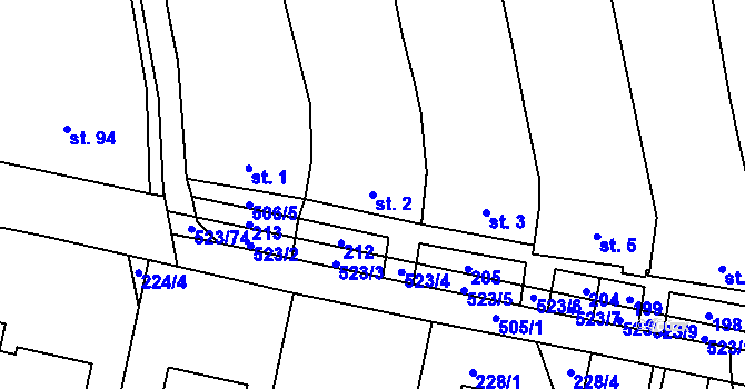 Parcela st. 2 v KÚ Karolín u Sulimova, Katastrální mapa
