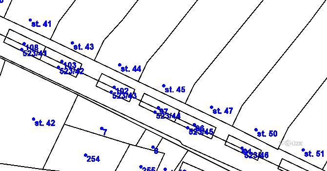 Parcela st. 45 v KÚ Karolín u Sulimova, Katastrální mapa