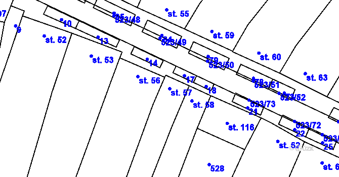 Parcela st. 57 v KÚ Karolín u Sulimova, Katastrální mapa
